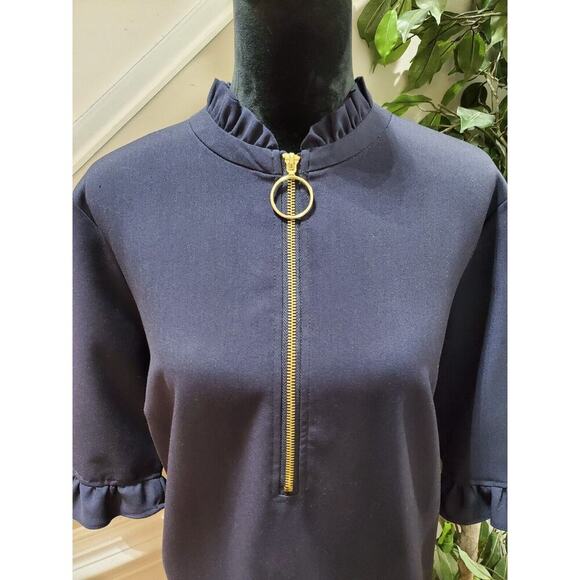 Sharagano Women Blue Polyester Round Neck 3/4 Sleeve Knee Length Dress Size 16 - Picture 2 of 12